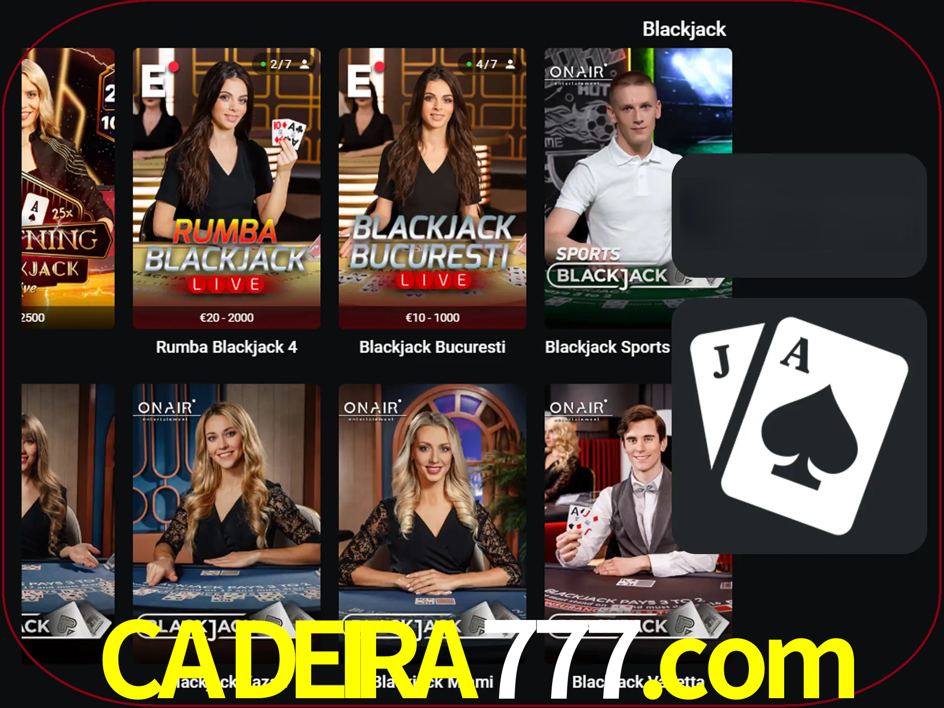 Escolha uma mesa completa de jogadores de blackjack.